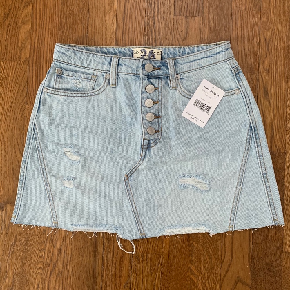 Free People Ripped Denim Mini Skirt : 26